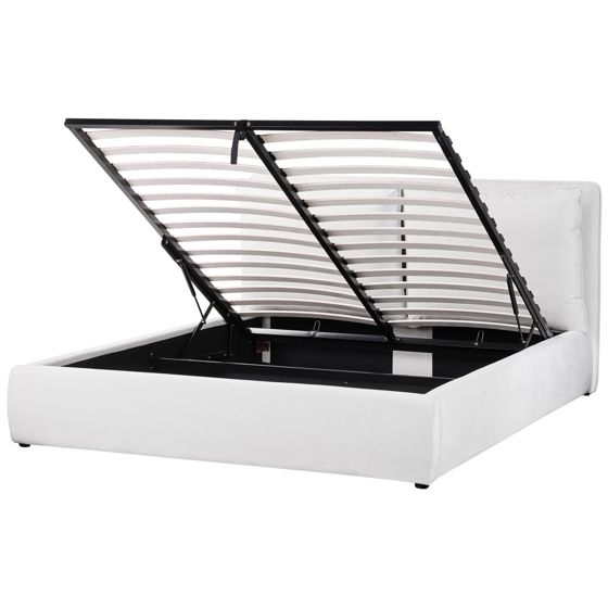 Seng med opbevaring BAJONNA Velour Cremehvid 160 x 200 cm