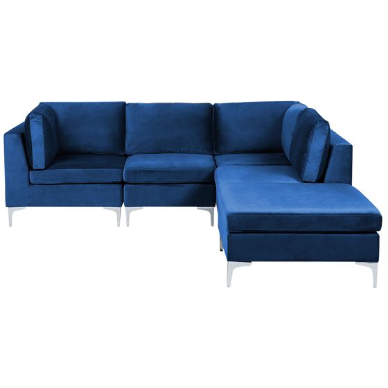 Hjørnesofa modul 4 personers EVJA med fodskammel Velour Navy Blå Venstrevendt
