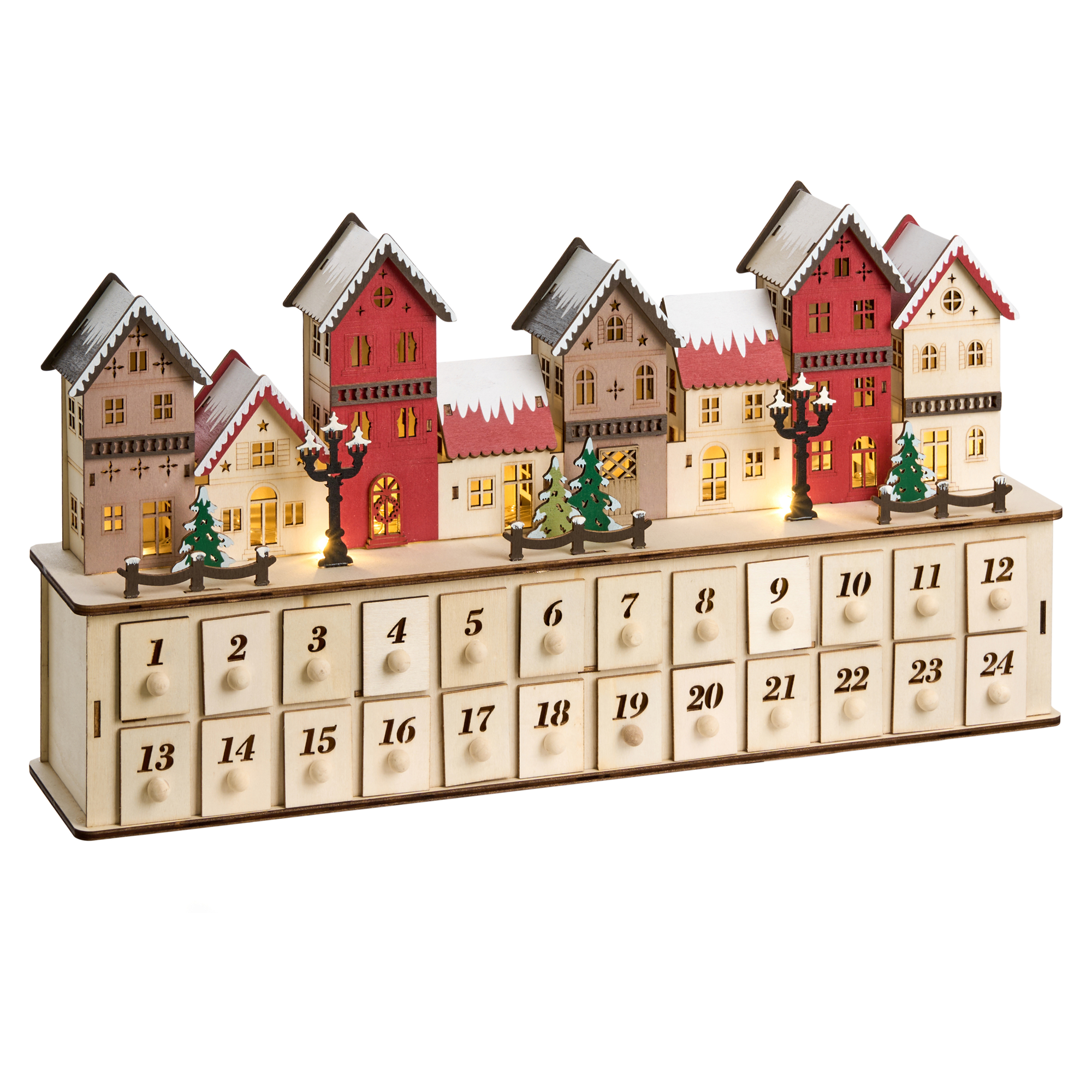 Juledekoration LED VISTERFLO 24 cm Adventskalender Lysebrun