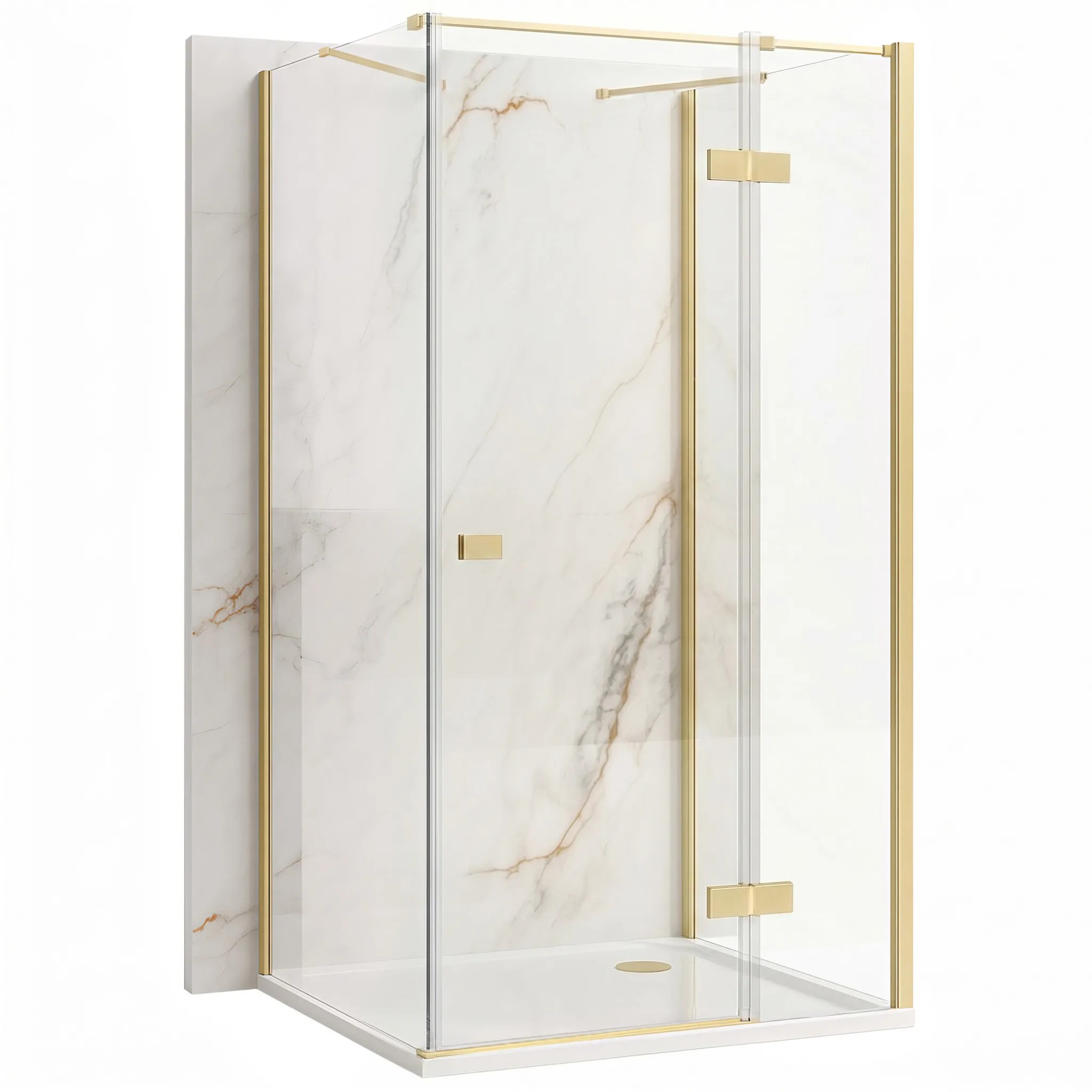 REA brusekabine til vægplacering Atlas 90x80 Højre Børstet guld, 90x80x200cm