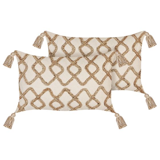 Sæt af 2 pyntepuder INCANA 30 x 50 cm Bomuld Beige Geometrisk mønster