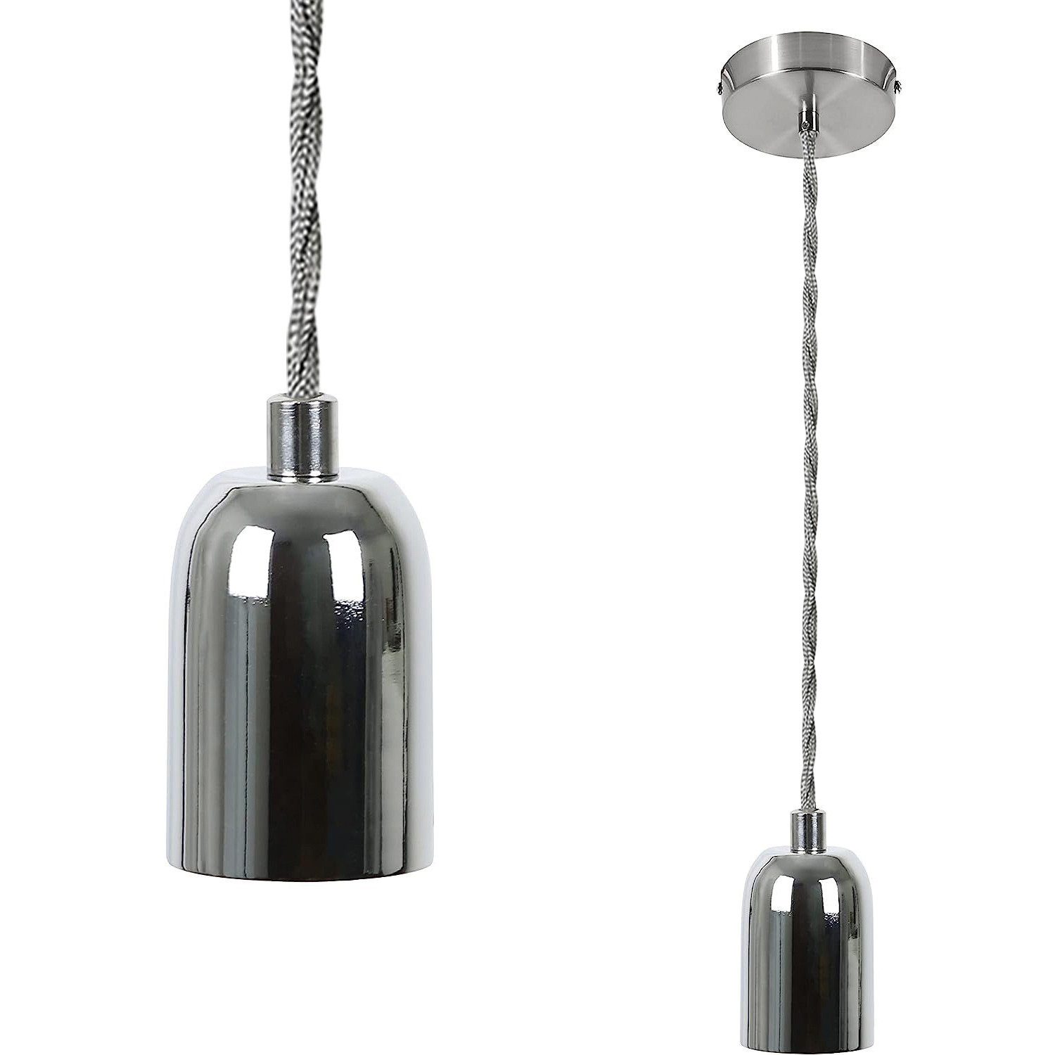 NETTLIFE sølv, metal, pendellampe, diameter, 10 cm, E27 Vintage - fatning, 13 m, Edison - industrikabel