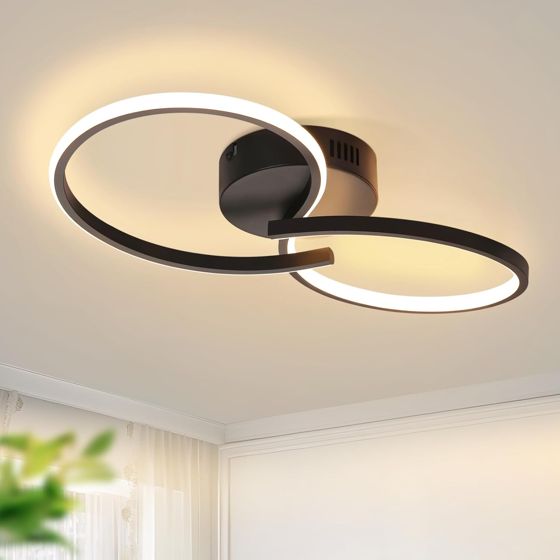 NETTLIFE moderne, LED loftlampe, til stue, sort, 12W, indendørs brug, 3000K, varm hvid, LED