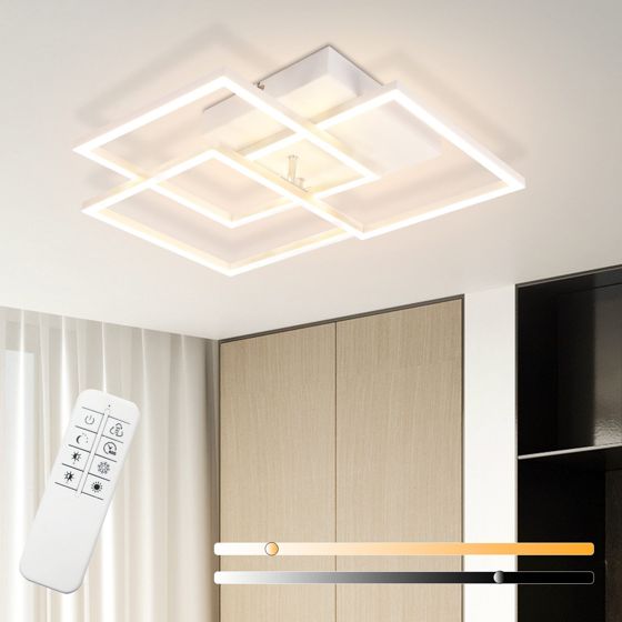 NETTLIFE LED loftlampe til stue, hvid, dæmpbar, firkantet, moderne, 36 W, med fjernbetjening