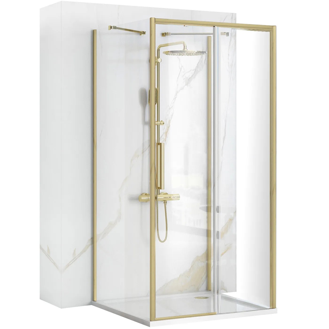 REA brusekabine til vægplacering RAPID SLIDE 110x80 Børstet guld, 110x80x195cm