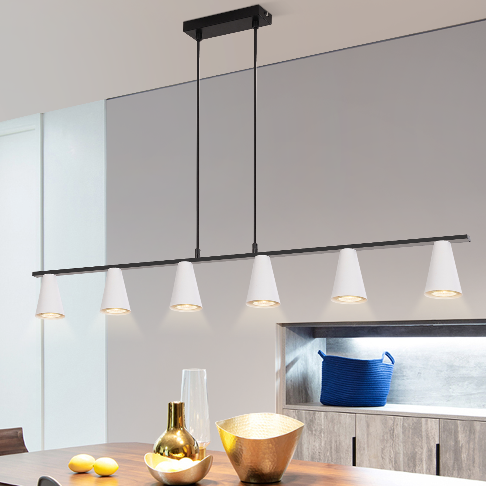 NETTLIFE pendellampe til spisebord, pendellampe 6 lamper - moderne Hvid sort, GU10 metal, pendellampe til spisebord