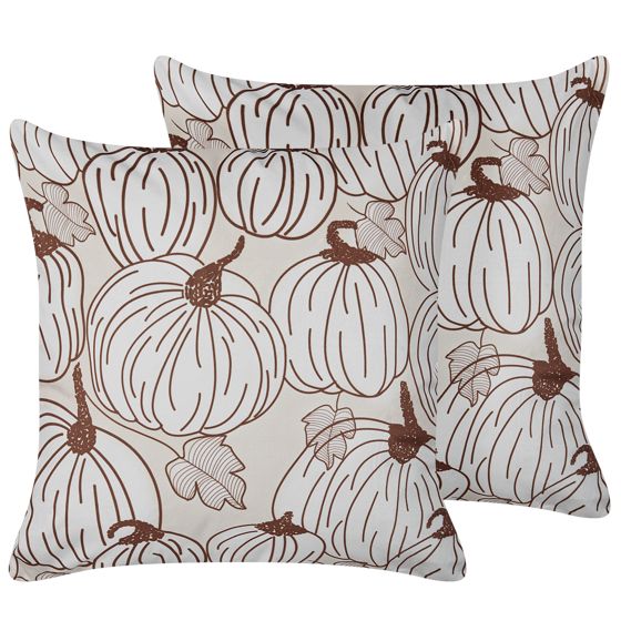 Sæt af 2 pyntepuder GOURD 45 x 45 cm Velour Beige Plante mønster