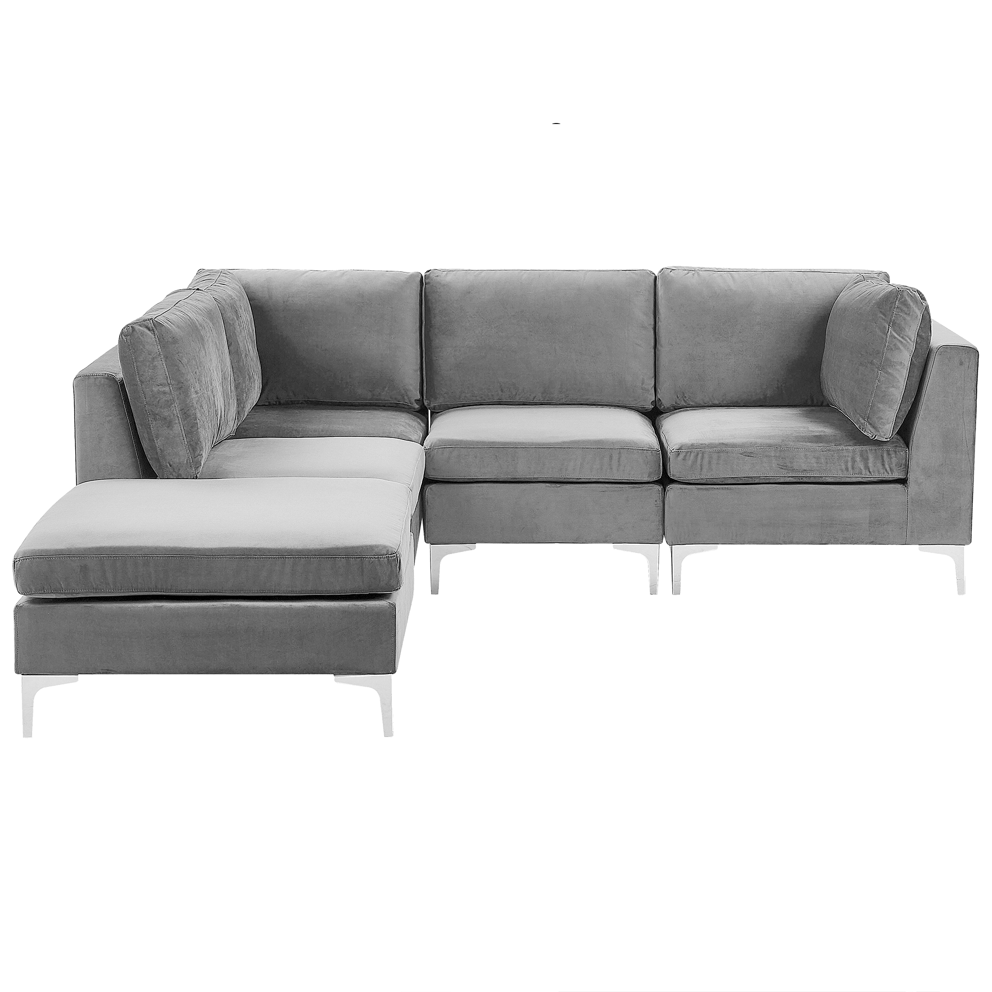 Hjørnesofa modul 4 personers EVJA med fodskammel Velour Grå Højrevendt