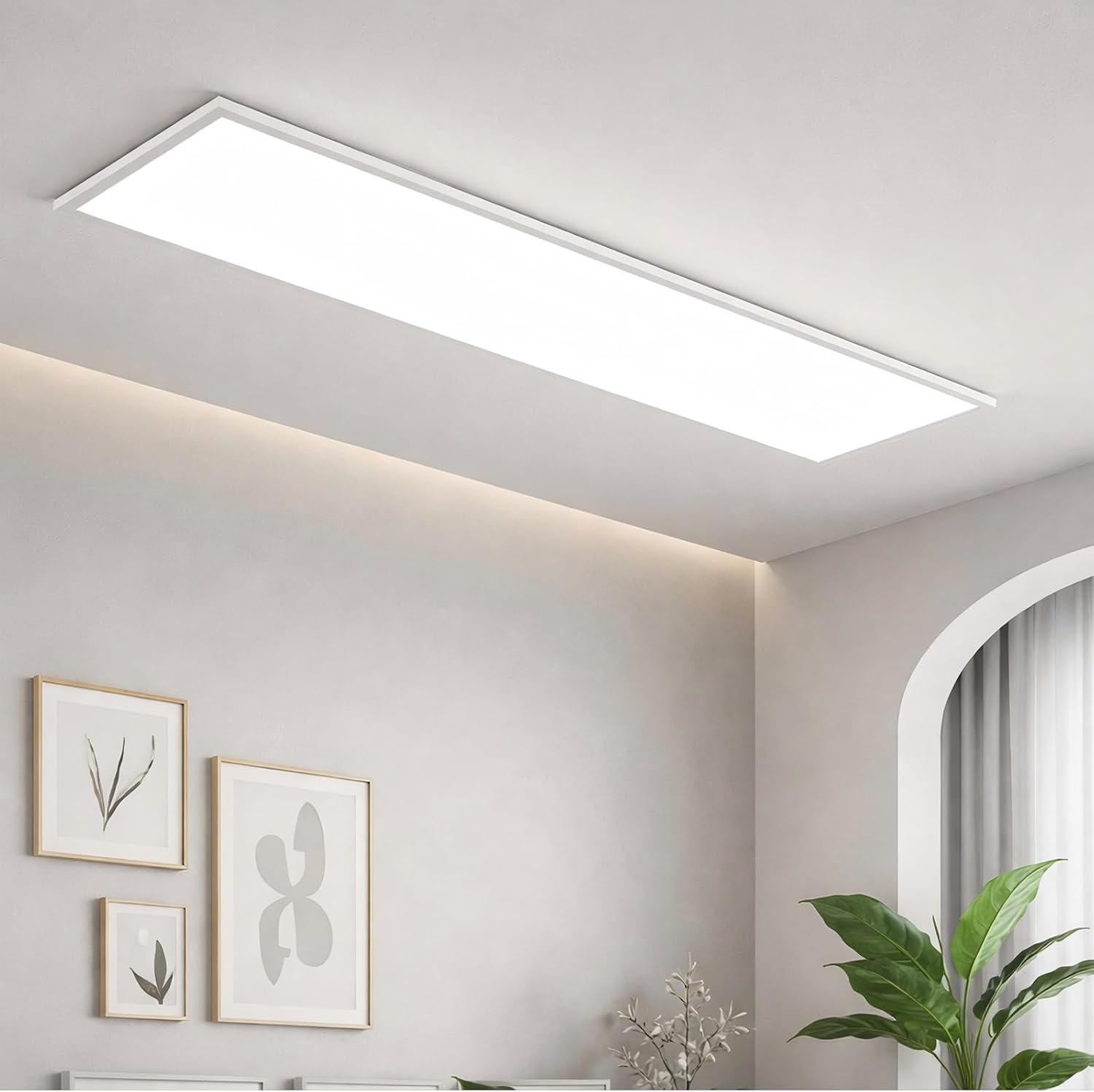 NETTLIFE dæmpbar LED loftlampe 100x25 cm lang flad loftspanel med fjernbetjening stor hvid 24W