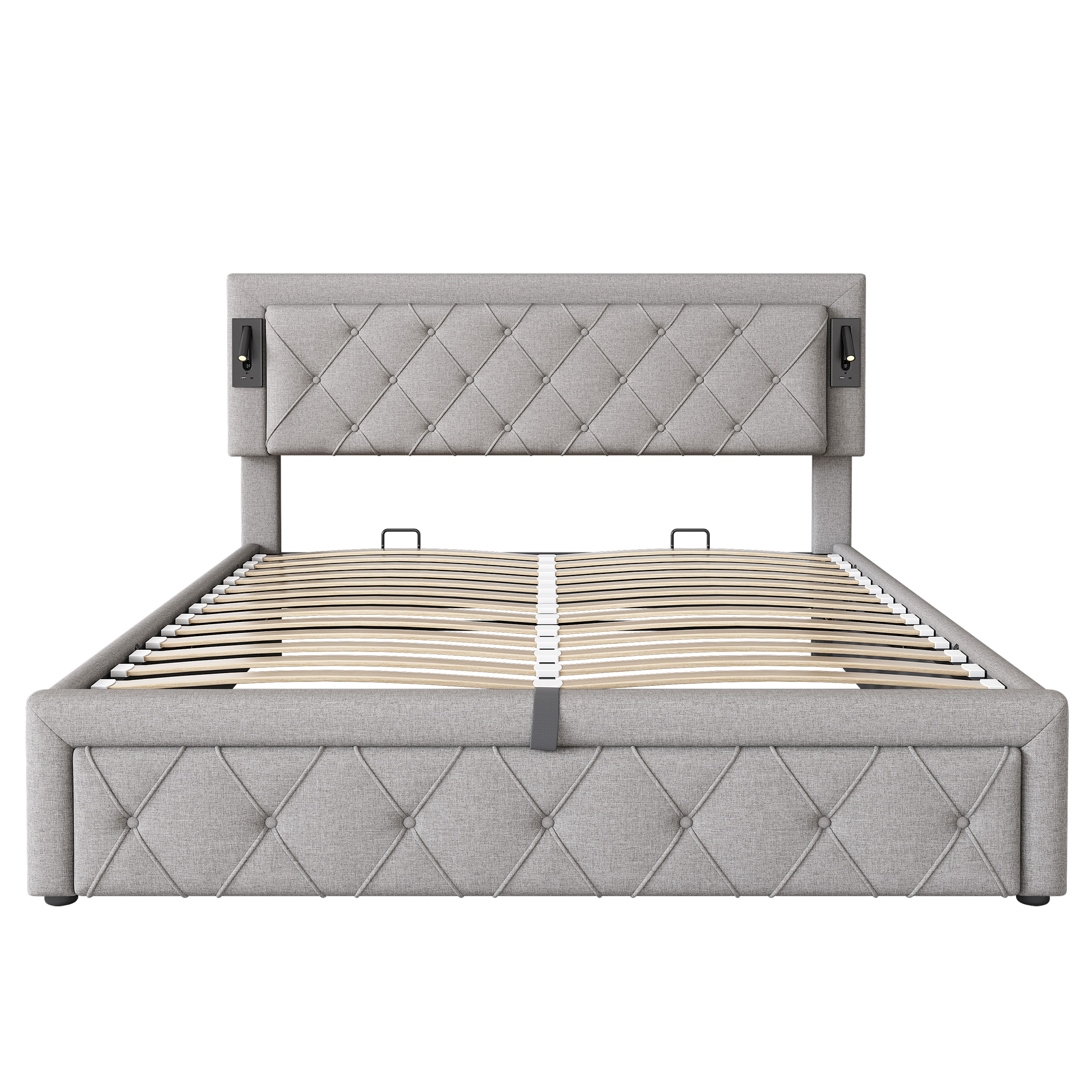 Hydraulisk seng 160 x 200 cm, grå, LED + USB
