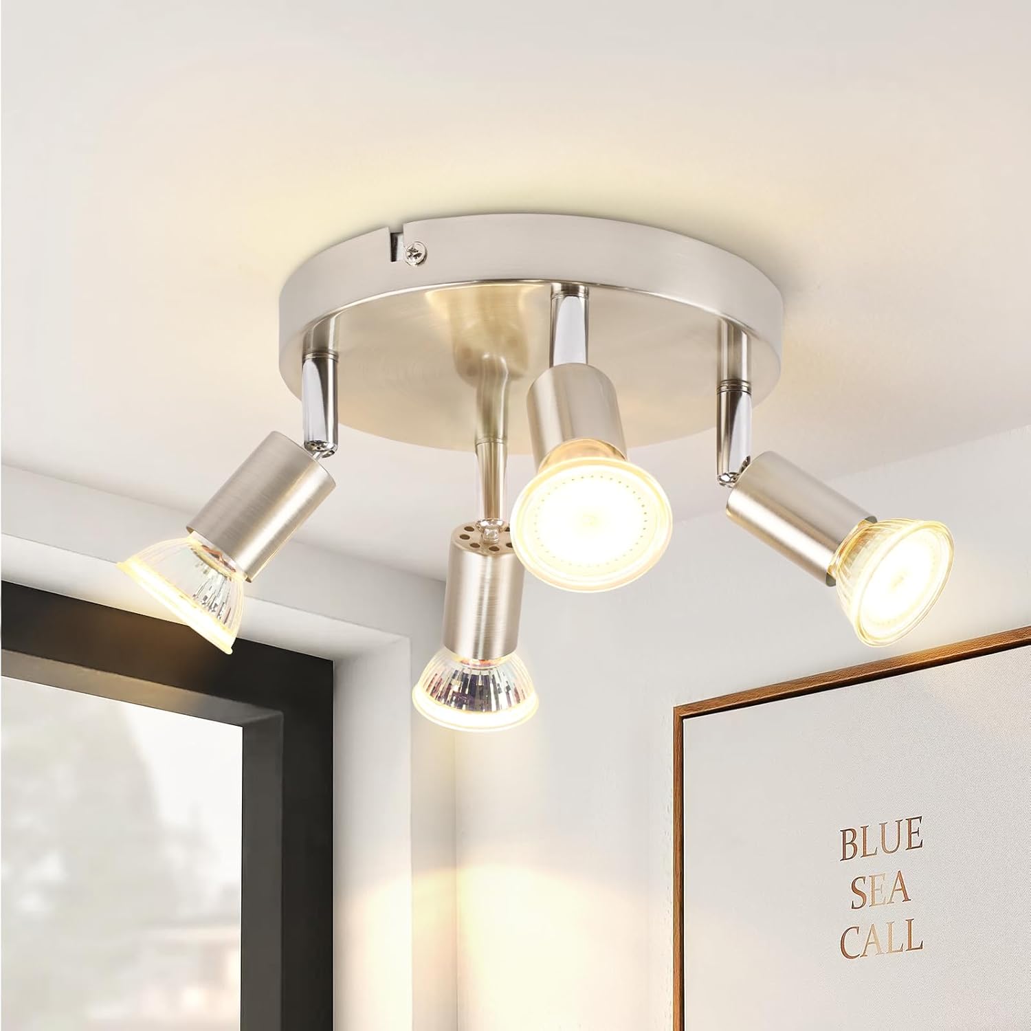 NETTLIFE 4 LED loftspotlight 350° justerbar GU10 nikkelmetal moderne lampe til stue soveværelse maks. 4x25W
