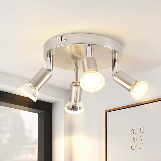 NETTLIFE 4 LED loftspotlight 350° justerbar GU10 nikkelmetal moderne lampe til stue soveværelse maks. 4x25W
