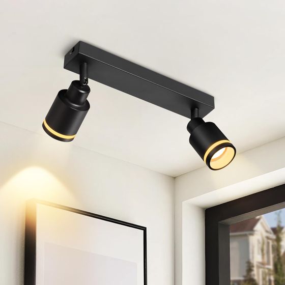 NETTLIFE moderne sort loftspotlight med 2 justerbare GU10-pærer i metal