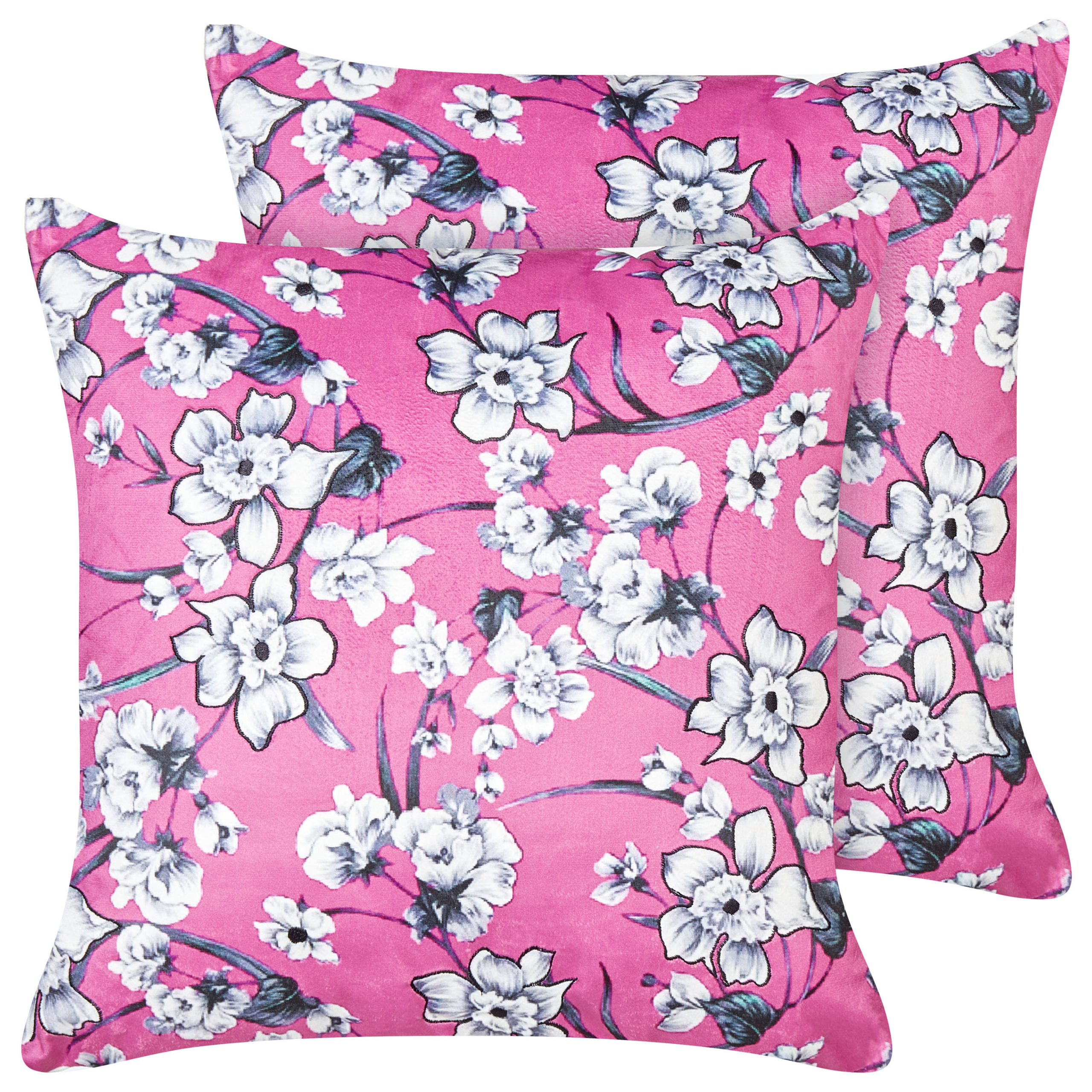 Sæt af 2 pyntepuder KOELERIA 45 x 45 cm Velour Fuchsia Blomstermønster