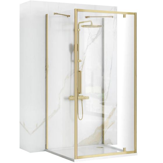 REA brusekabine til vægplacering RAPID SWING 90x90 Børstet guld, 90x90x195cm