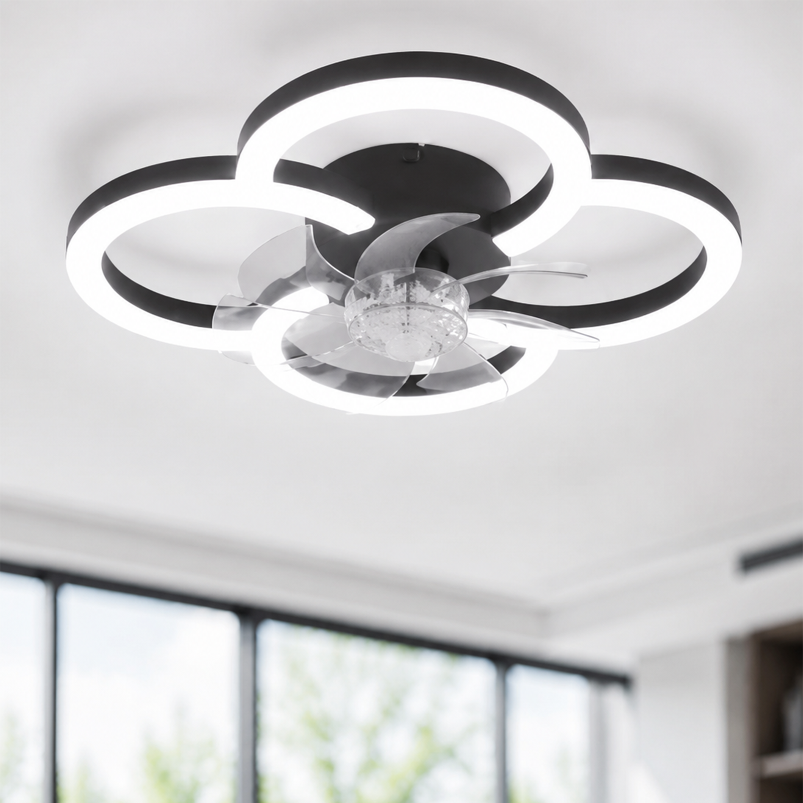 NETTLIFE LED loftsventilator med lys - 40W stille sort ventilator med fjernbetjening, dæmpningsfunktion, timer og 6 hastigheder