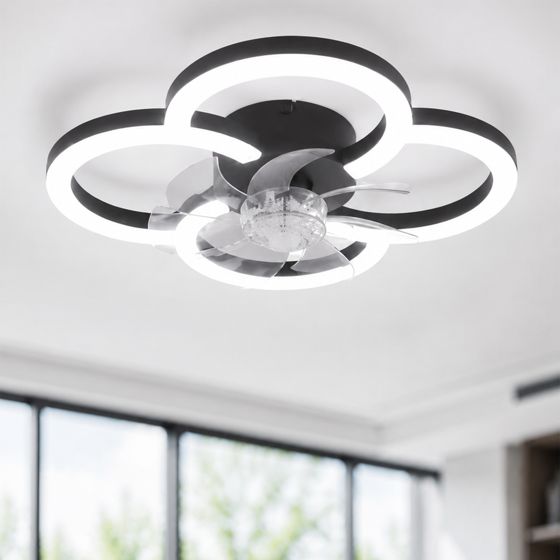 NETTLIFE LED loftsventilator med lys - 40W stille sort ventilator med fjernbetjening, dæmpningsfunktion, timer og 6 hastigheder