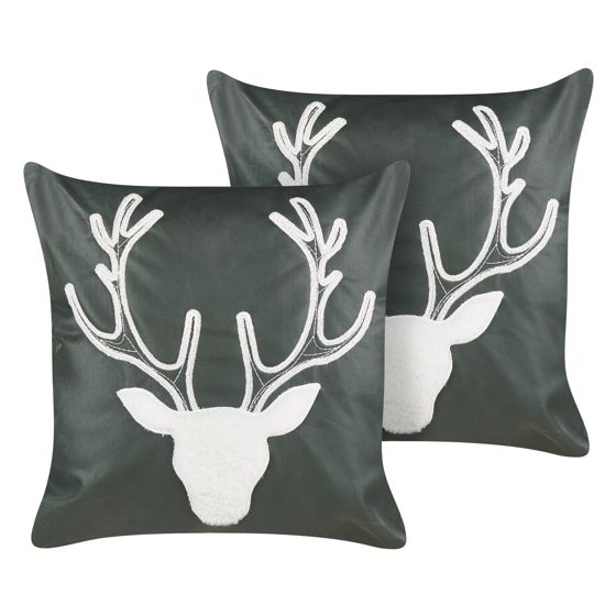 Sæt af 2 pyntepuder BICOCCA 45 x 45 cm Velour Mørkegrøn Julemønster