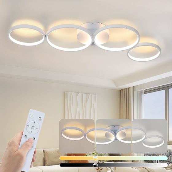 NETTLIFE LED loftlampe, 100 cm, dæmpbar, 4 ringe, moderne, 56W Hvid belysning med fjernbetjening