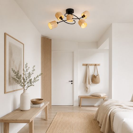 NETTLIFE loftspotlight med 5 flammer, E14, natursort loftslampe, papir, til stuen