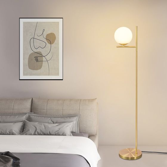 NETTLIFE Industrial Gold - gulvlampe med fodkontakt, hvidt glasmetaldesign, vintage E27 - gulvlampe, 2 meter ledning