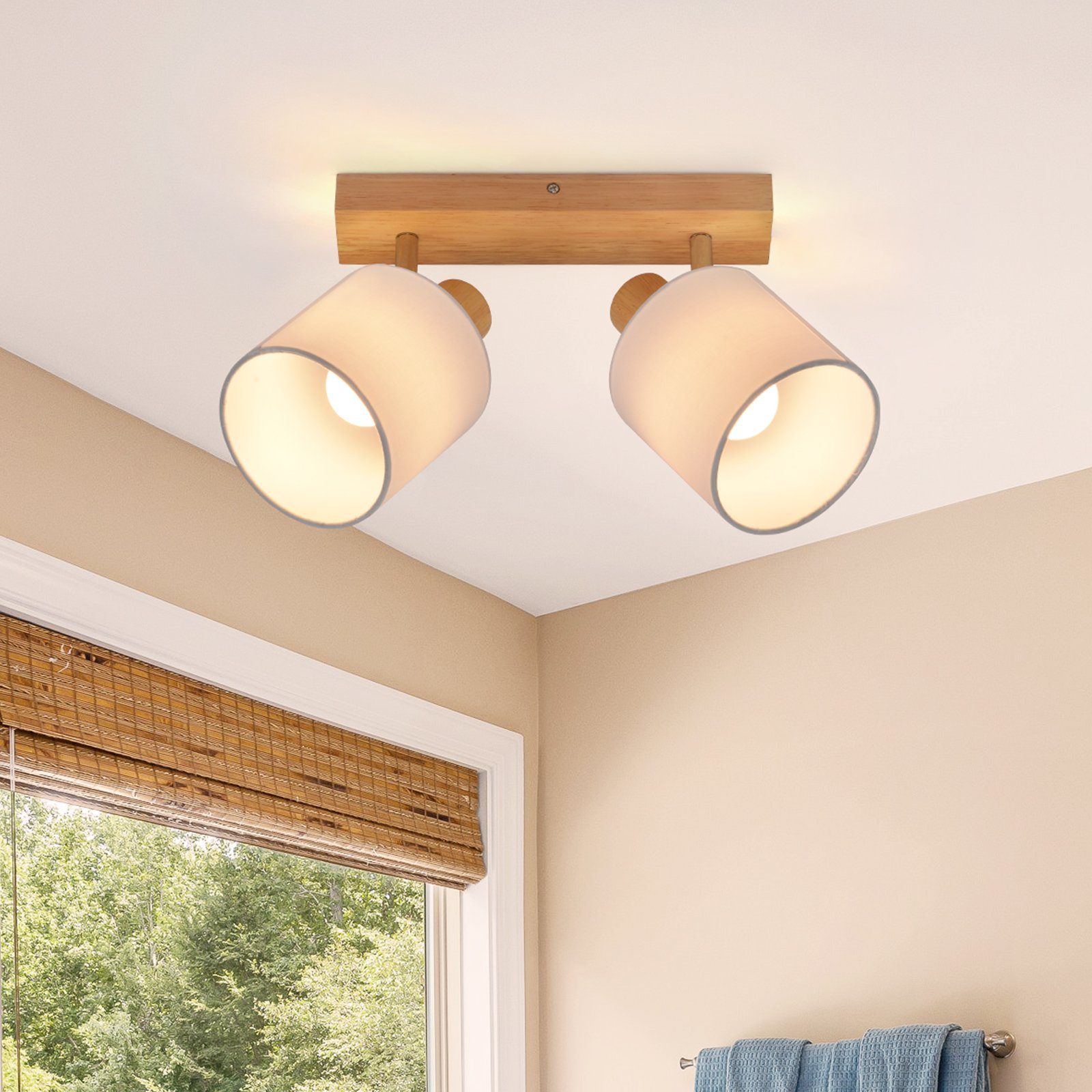 NETTLIFE 2 loftspotlights, trævæg- og gangloftlampe i vintage-stil, 350° drejelig, E14, MAX. 25W, til stue uden pære