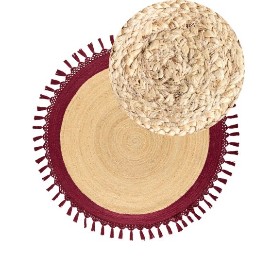 Gulvtæppe MARTS Mørkerød ø 140 cm Jute