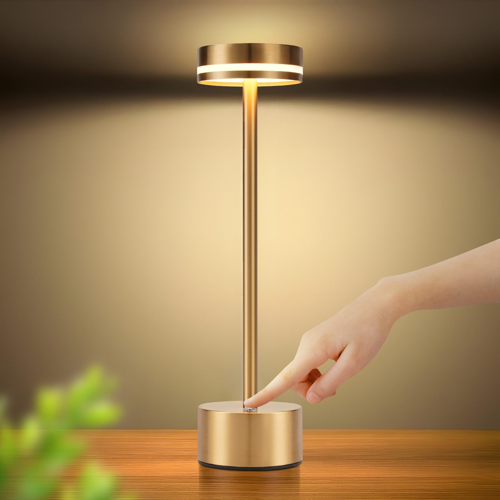 NETTLIFE meoaow trådløs LED-bordlampe genopladelig usb-c dæmpbar touch-kontrol guld ideel til soveværelse/spisestue