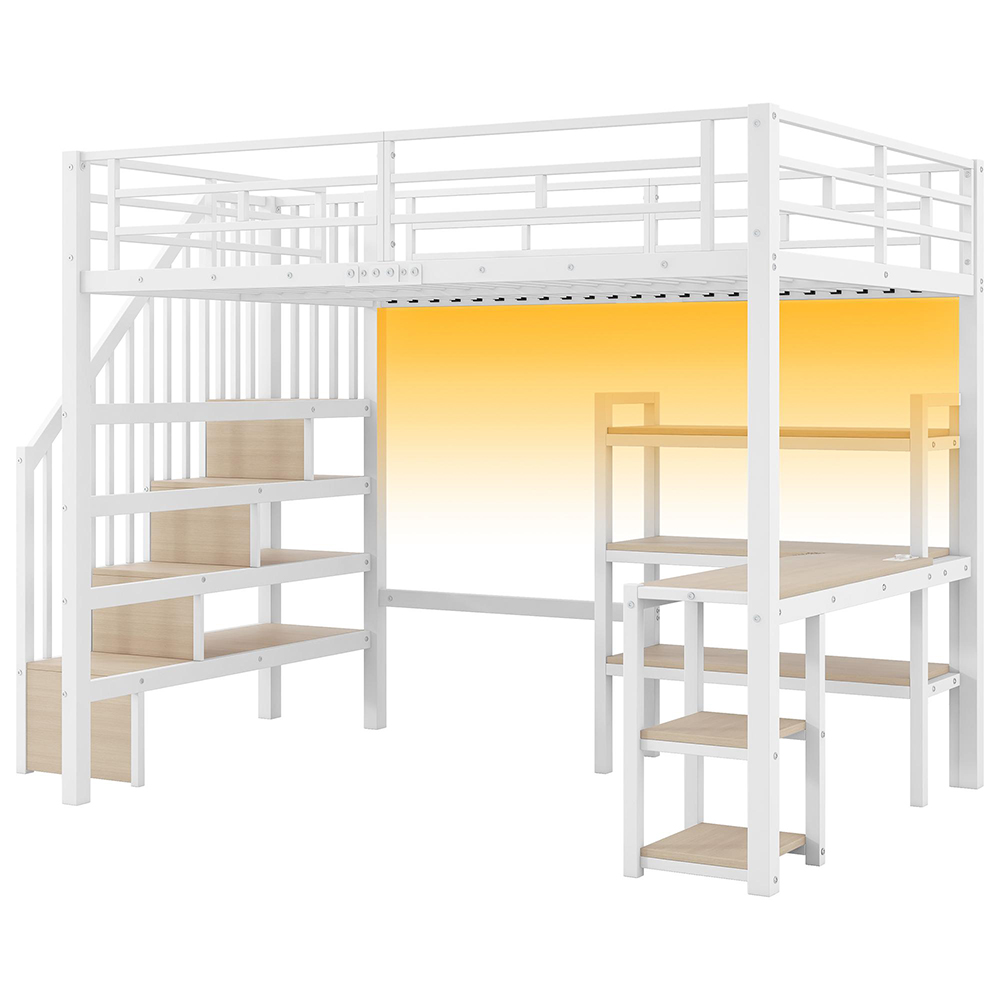 Hemseseng 140x200 cm med integreret skrivebord, hvid