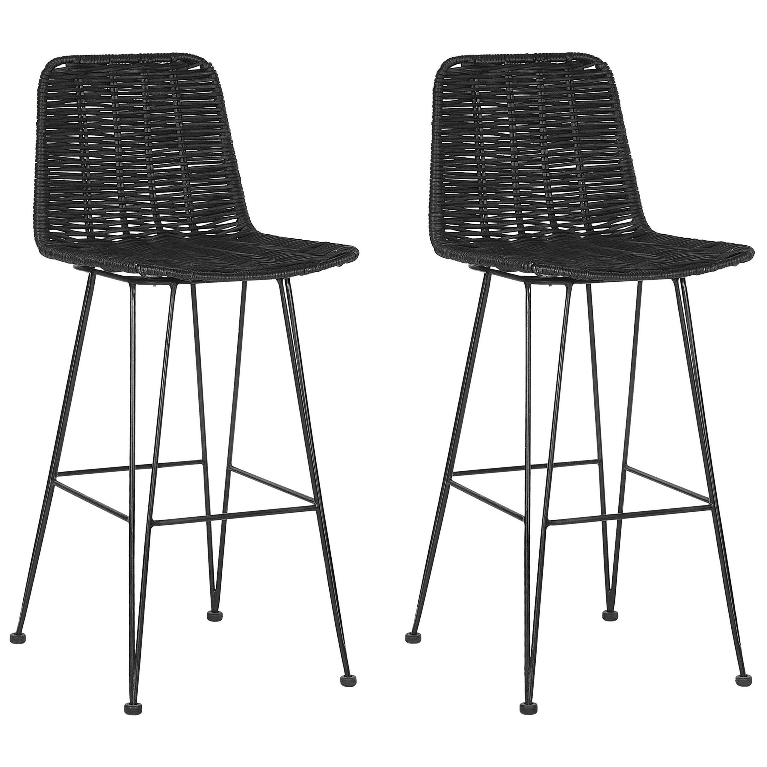 Sæt med 2 barstole CASSITA Rattan Sort