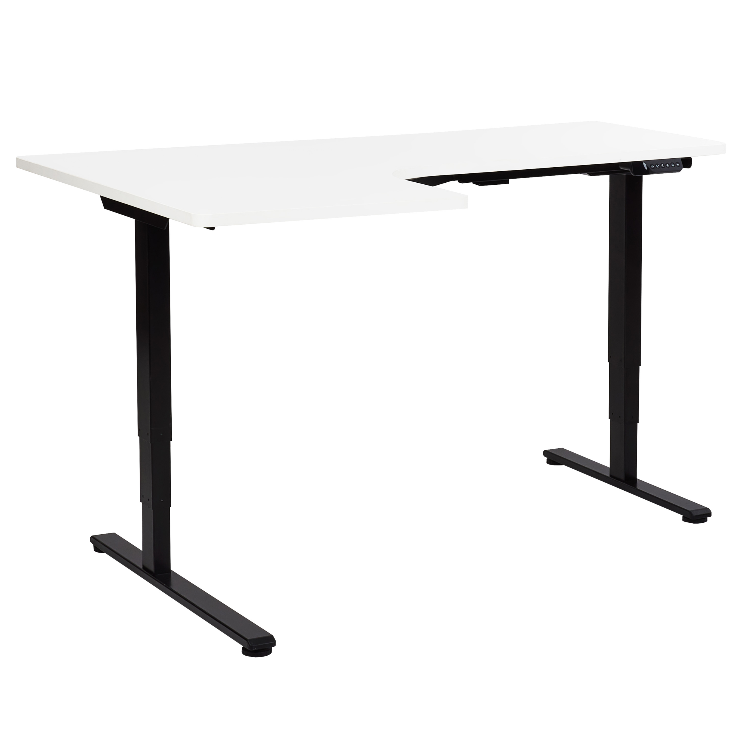 Elektrisk justerbart hjørneskrivebord DESTINES 160 cm 109 cm Hvid/sort Venstrevendt