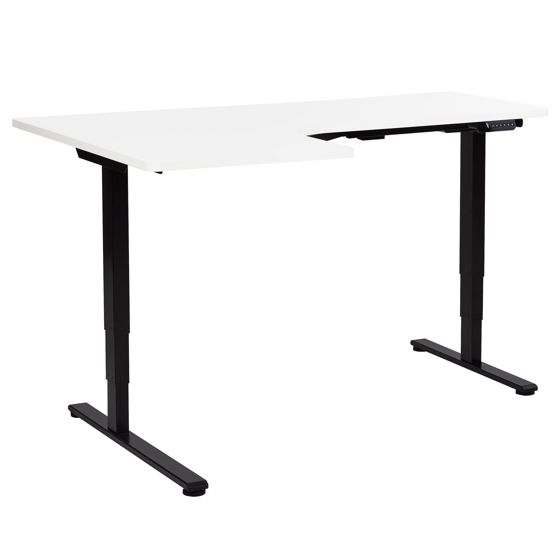 Elektrisk justerbart hjørneskrivebord DESTINES 160 cm 109 cm Hvid/sort Venstrevendt