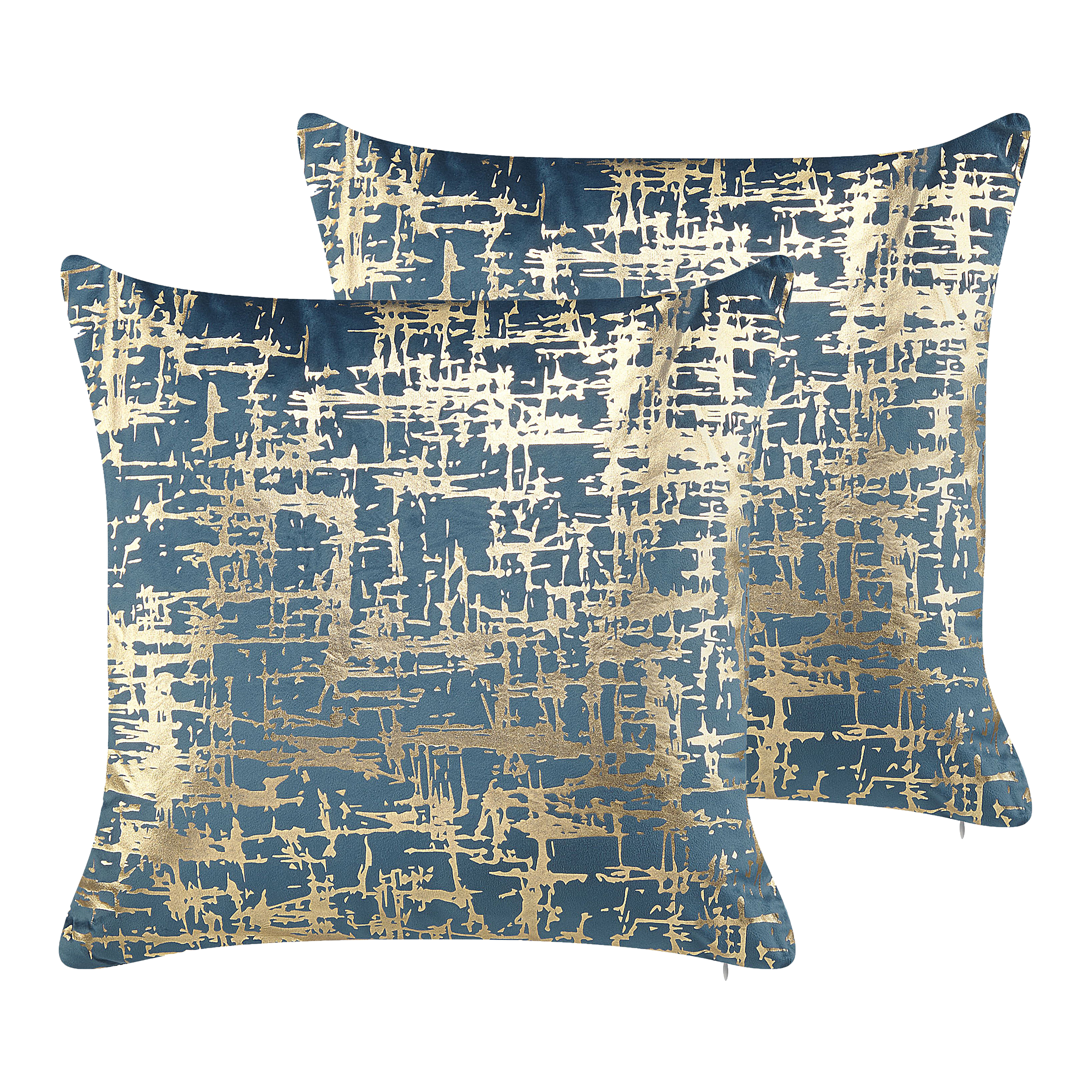 Sæt af 2 pyntepuder GARDENIA 45 x 45 cm Velour Blå Abstraktmønster