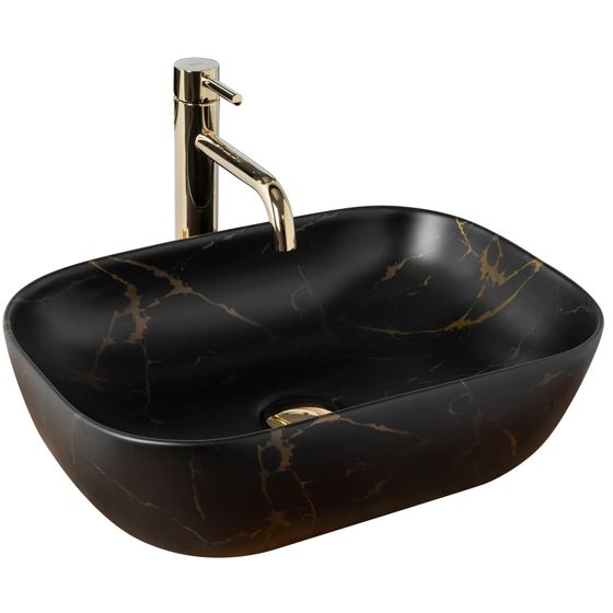 REA bordmonteret håndvask BELINDA MARBLE MATT Sort, 46,5x33,5x13,5cm