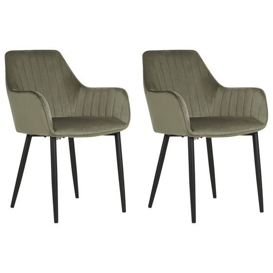 Sæt med 2 spisebordsstole WELLSTON Velour Olivengrøn