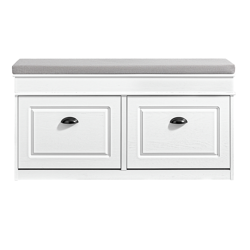 SoBuy FSR64-WG Pladsbesparende slank opbevaringsbænk med pude, justerbar skobænk til soveværelse, gang, 104x24x51cm, hvid ældre træeffekt