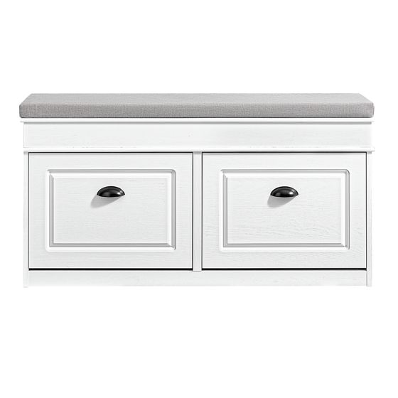 SoBuy FSR64-WG Pladsbesparende slank opbevaringsbænk med pude, justerbar skobænk til soveværelse, gang, 104x24x51cm, hvid ældre træeffekt