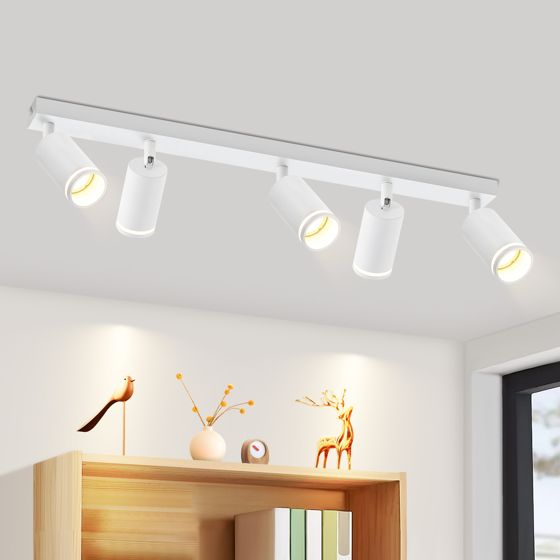 NETTLIFE Moderne loftslampe med 5 spots: Hvid GU10 spotlight, 355° drejelig, metal indendørslamper til køkkenet uden pære