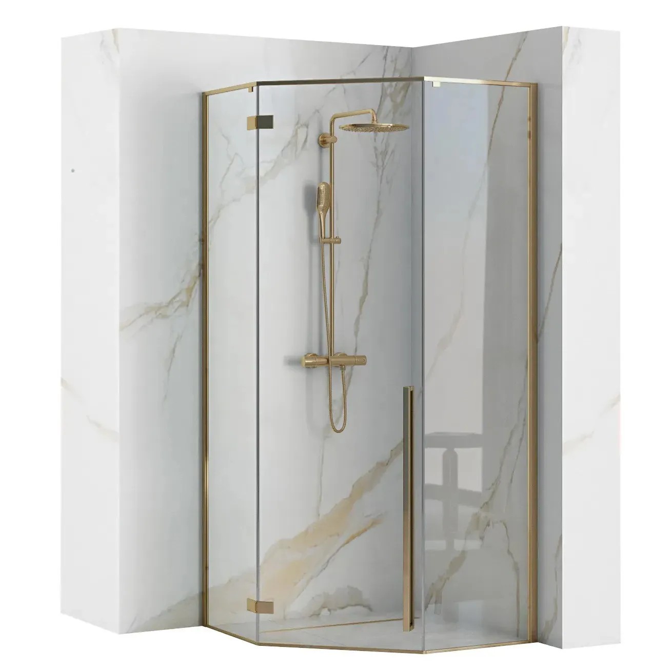 REA brusekabine DIAMOND 100x100 Guld, 55,5x55,5x195cm