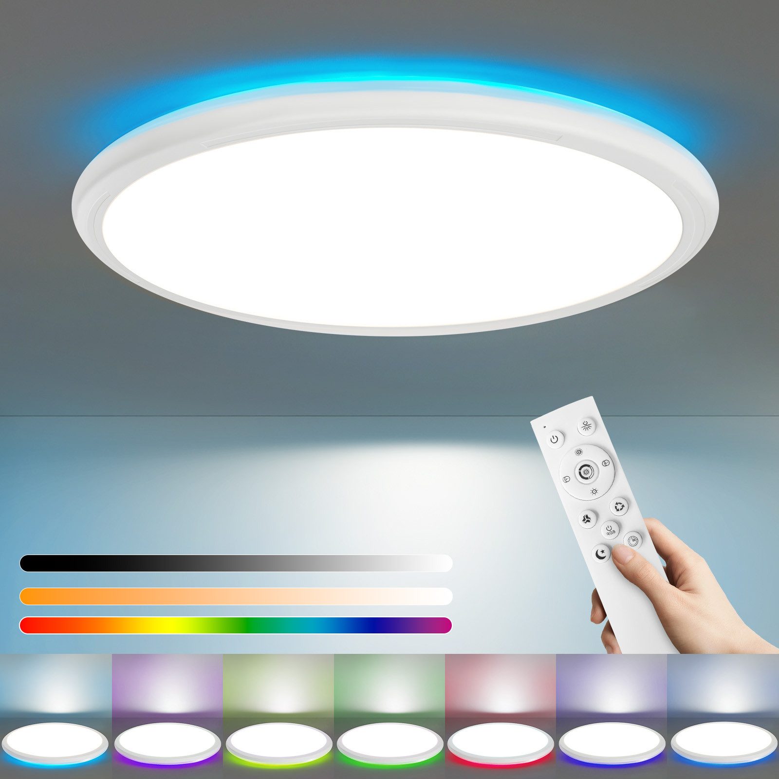 NETTLIFE LED - loftlampe til soveværelse - køkken, flad RGB - lys, 23 W, rund badeværelseslampe, 30 cm, fjernbetjening