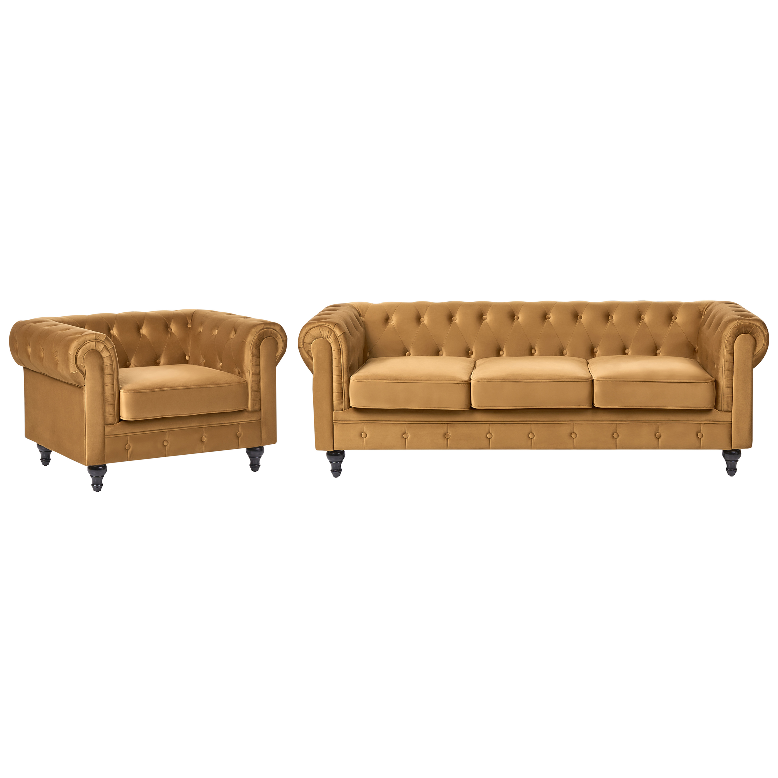 Sofasæt 4 personers CHESTERFIELD Velour Guld