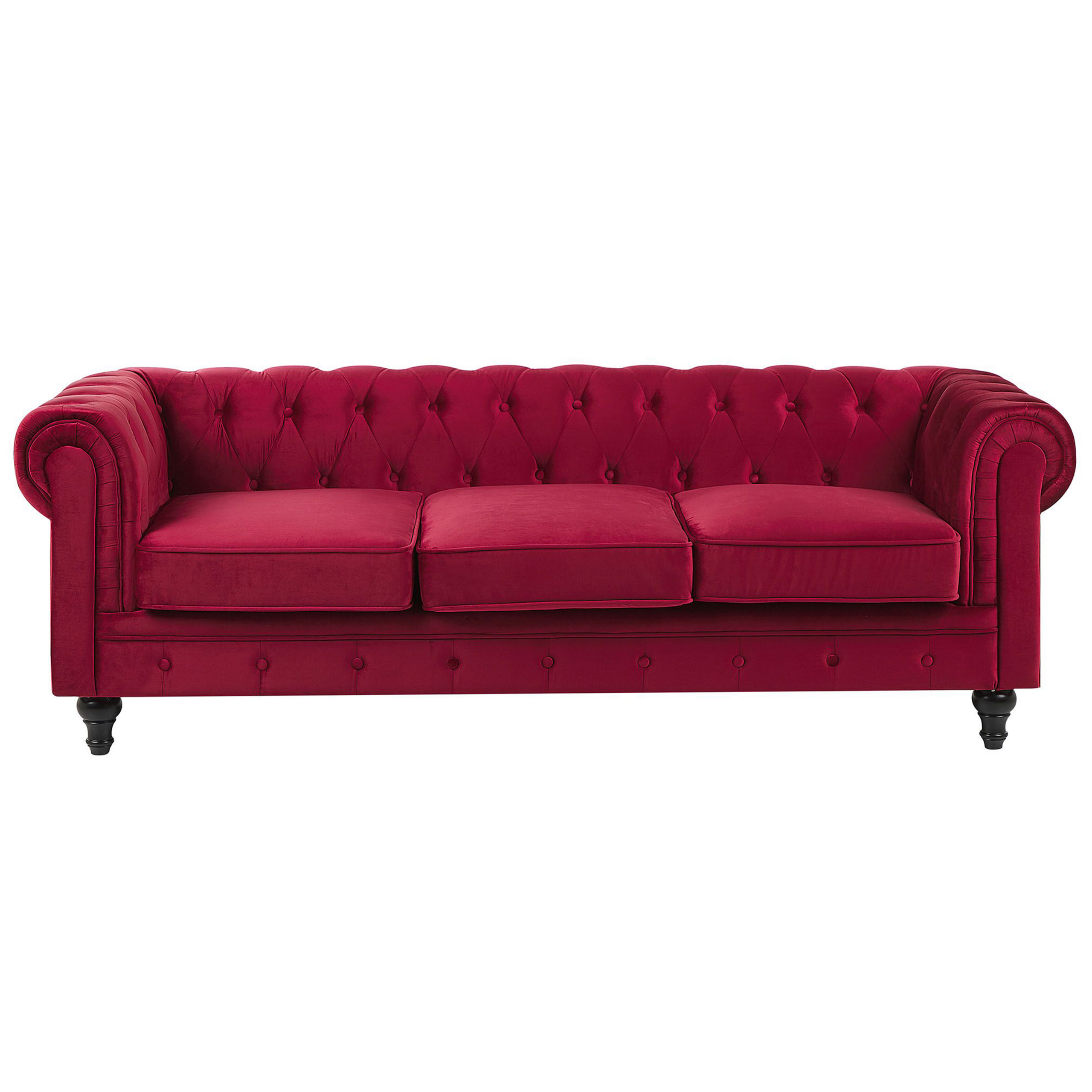 Sofasæt 4 personers CHESTERFIELD Velour Mørkerød
