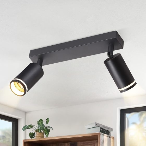 NETTLIFE LED - loftslampe med 2 flammer - sort loftslampe med GU10 drejespot i træ uden lampe