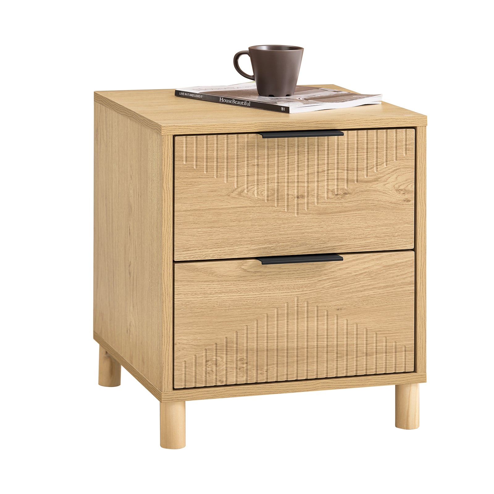 SoBuy Sengebord - Sengebord med 2 skuffer, Sofabord, Sofaskab, Sengebord, Natur B40 x D42 x H47 cm FBT166-N