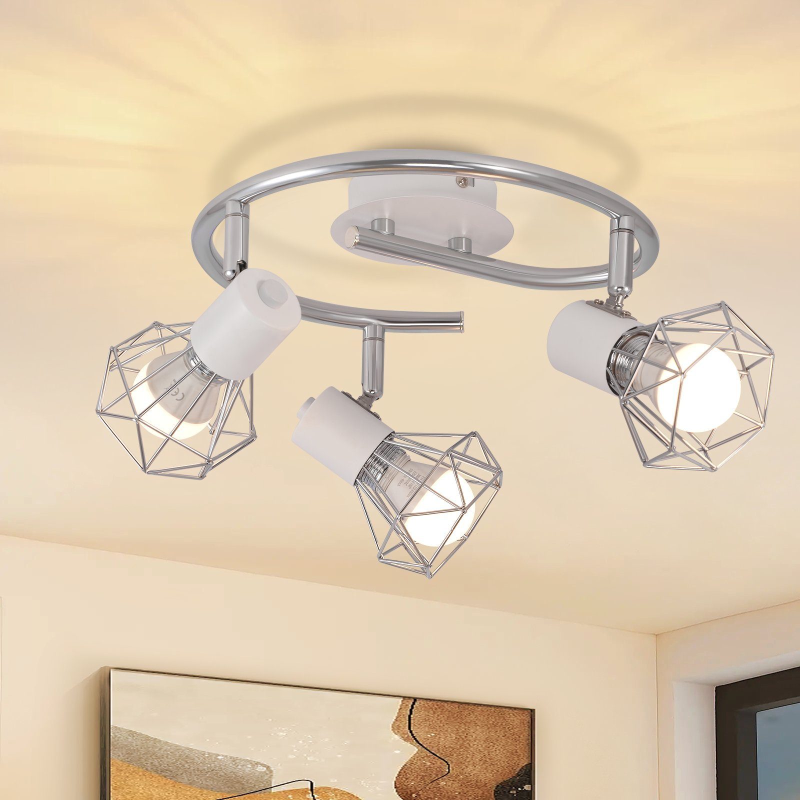 NETTLIFE 3 E14 loftspotlights runde industrielle retro drejelige hvide metallamper til stue, arbejdsværelse, entre, køkken, lamper maks. 25 W