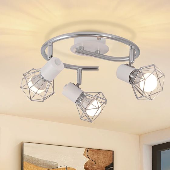NETTLIFE 3 E14 loftspotlights runde industrielle retro drejelige hvide metallamper til stue, arbejdsværelse, entre, køkken, lamper maks. 25 W