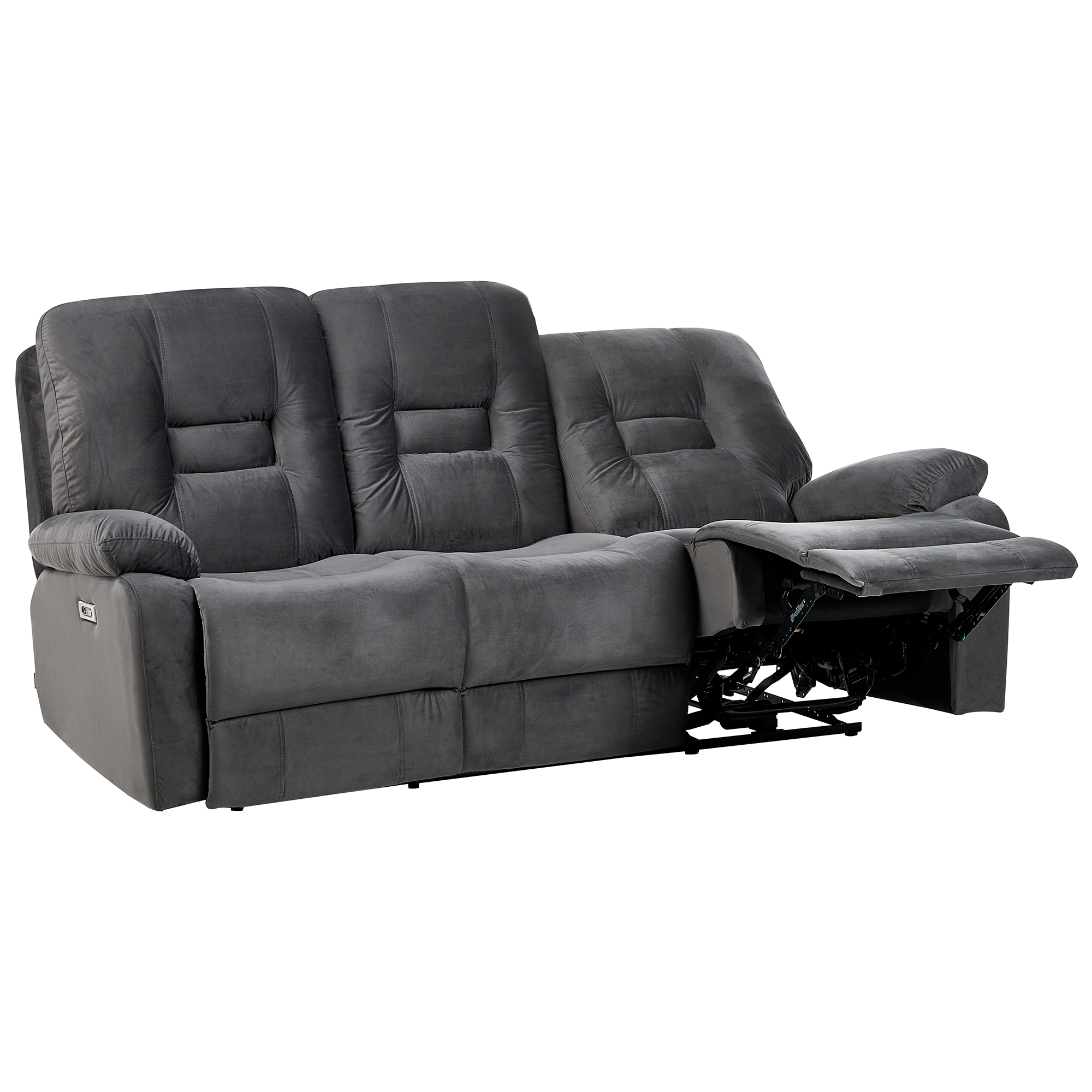 Elektrisk recliner sofa 3 personers BERGEN Velour Mørkegrå
