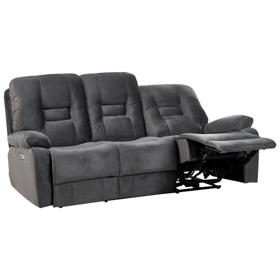 Elektrisk recliner sofa 3 personers BERGEN Velour Mørkegrå