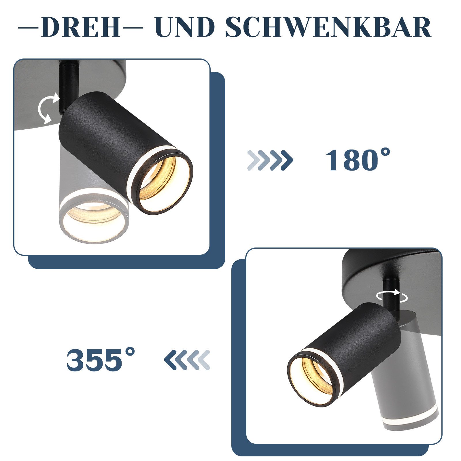 NETTLIFE moderne sort loftslampe: 3 justerbare metalspotlights i loftet, GU10 loftslampe, til soveværelse, uden pære