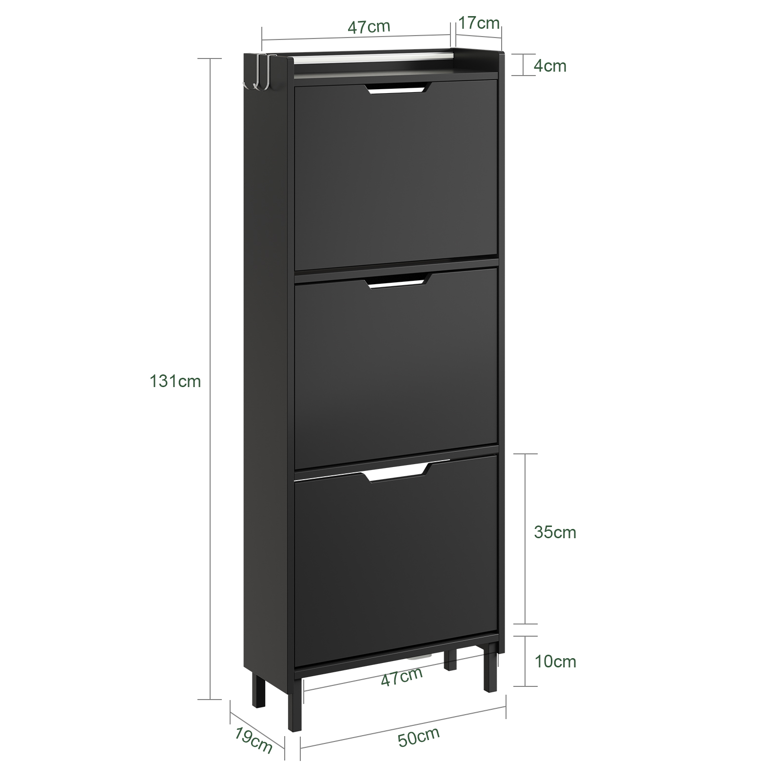 Indgangsskab med 3 skuffer, sort, 50x19x131 cm, FSR151-H-E-SCH